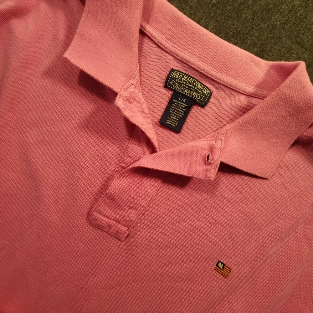 Ralph Lauren Polo Jeans Company Men's Polo Shirt Flag Logo Pink Large